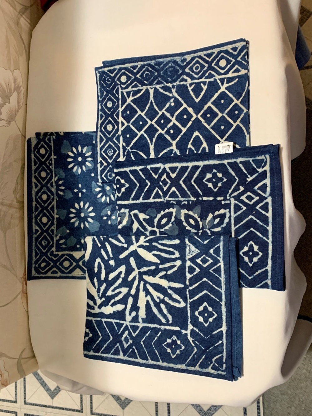Set of Four (4) Asha Handicrafts Indigo Dyed 19” by 15" Cotton Napkins